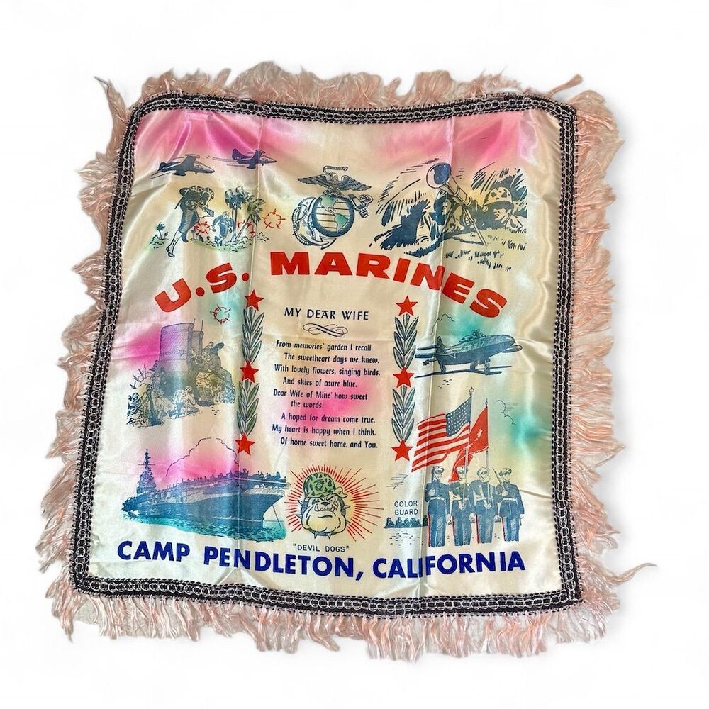 Vintage US Marines Camp Pendleton Souvenir-Sweetheart Pillow Sham California